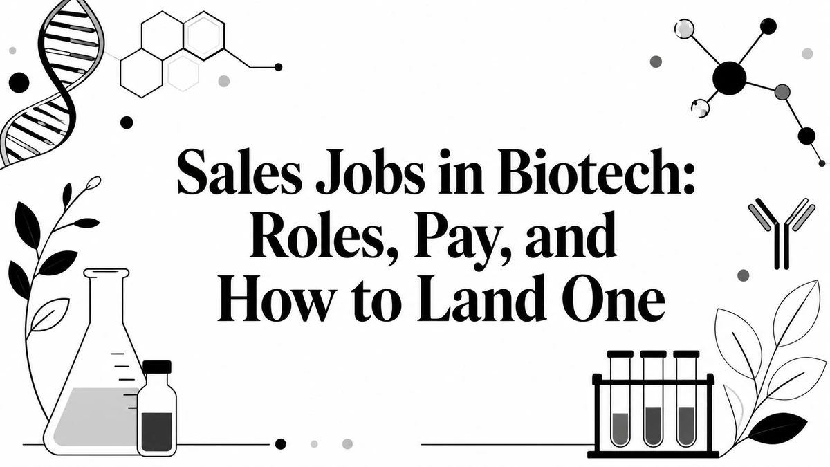 Title card reading Sales Jobs in Biotech: Roles, Pay, and How to Land One, for biotech sales jobs