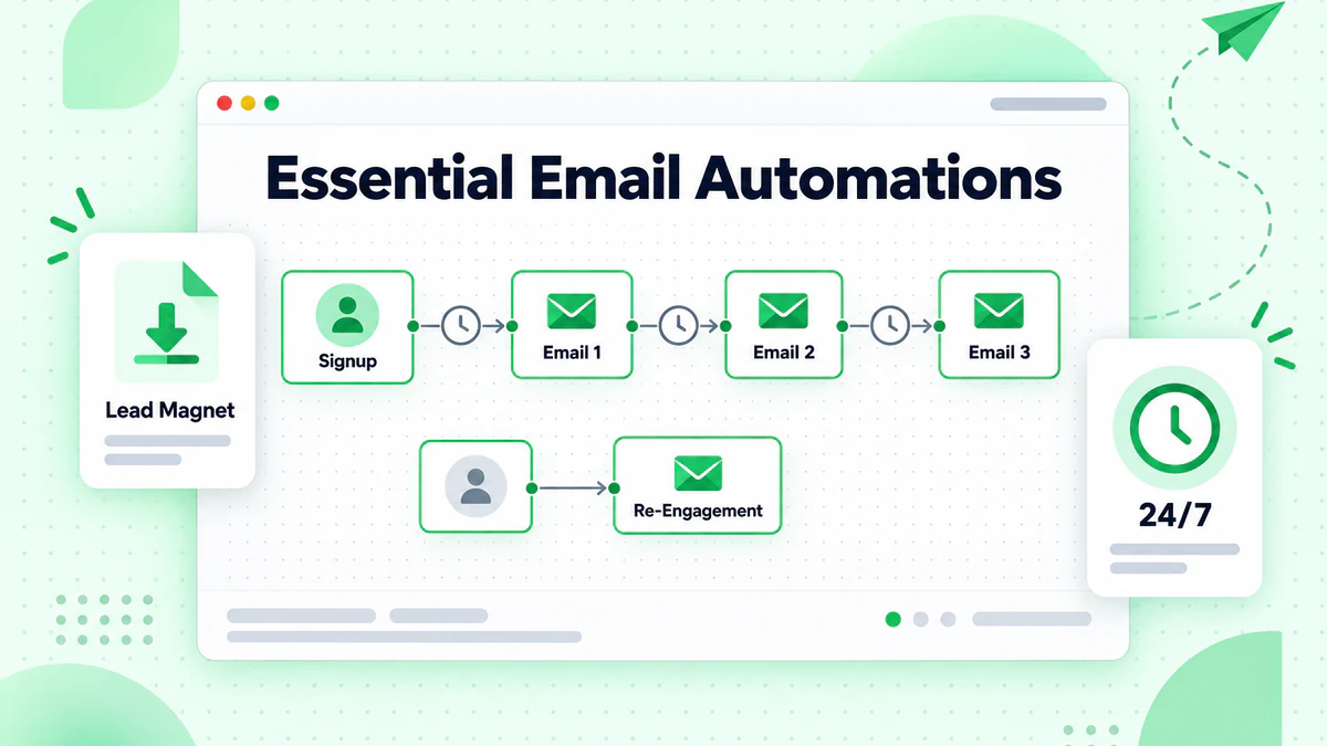 Wesentliche Automatisierungen: Anmeldung löst eine Willkommensserie mit drei E-Mails und einen Reaktivierungsflow aus