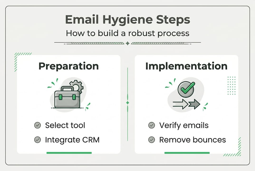 Инфографика, показывающая этапы процесса гигиены электронной почты