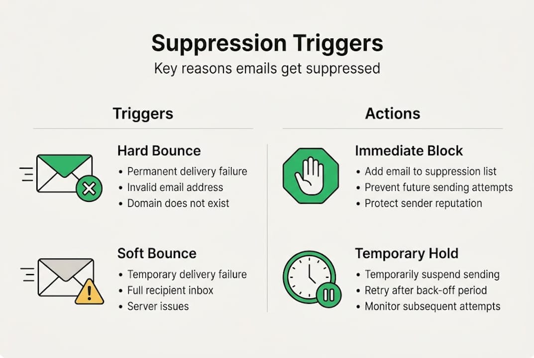 Infografik mit den wichtigsten E-Mail-Unterdrückungsgründen