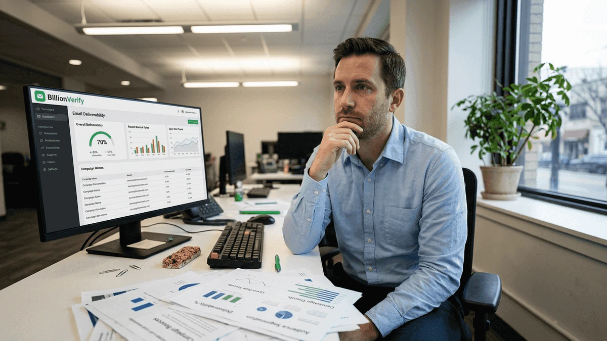 Marketer analyzing email campaign deliverability stats