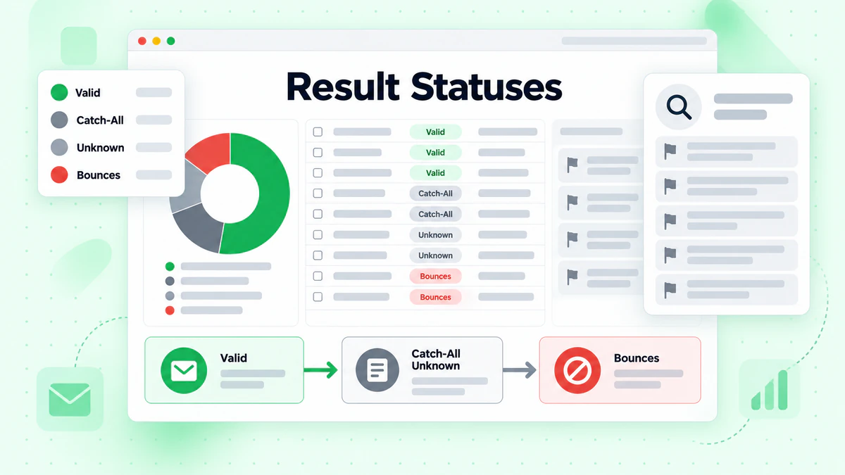 Result Statuses table sorting valid, catch-all, unknown, and bounced email records