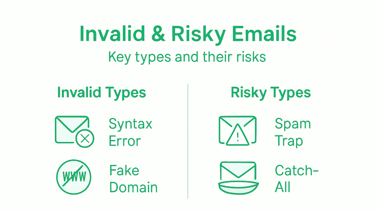 Infographic showing types of invalid risky emails
