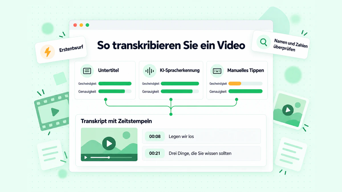 So transkribieren Sie ein Video: Ersteller-Untertitel, KI-Spracherkennung und manuelles Tippen im Vergleich hinsichtlich Geschwindigkeit und Genauigkeit