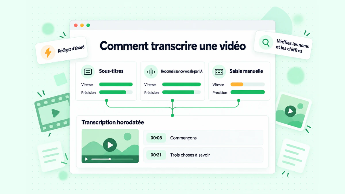 Comment transcrire une vidéo : comparaison côte à côte des sous-titres du créateur, de la reconnaissance vocale par IA et de la saisie manuelle en termes de vitesse et de précision