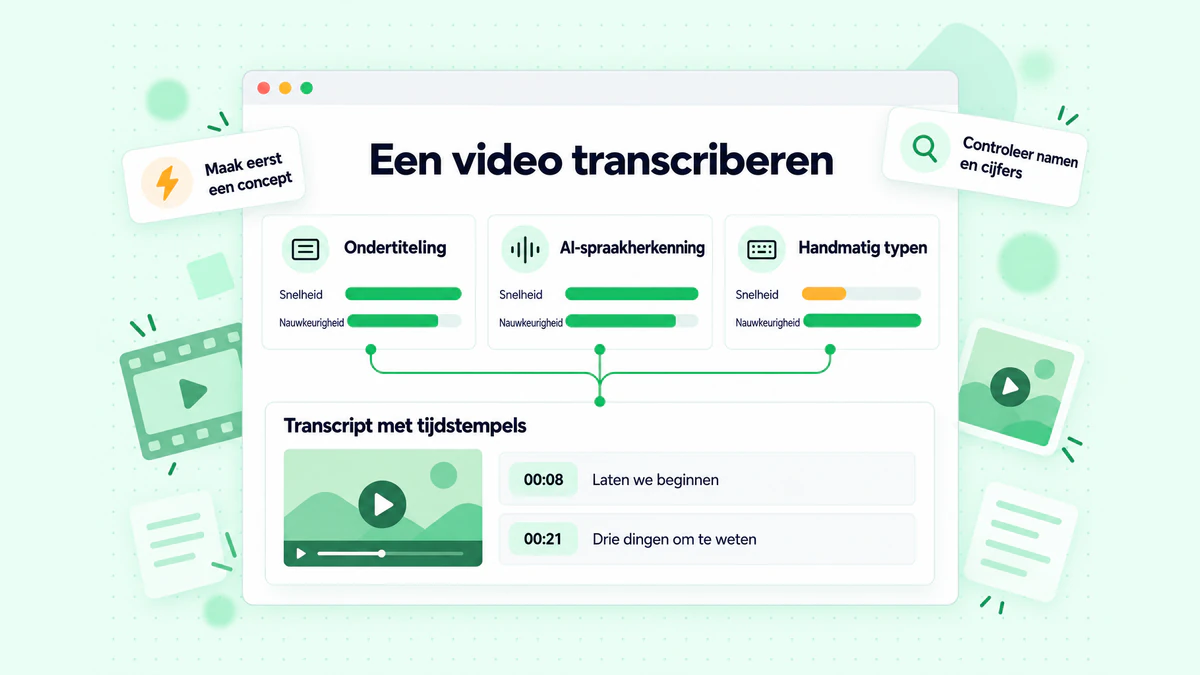 Een video transcriberen: makersondertiteling, AI-spraakherkenning en handmatig typen naast elkaar vergeleken op snelheid en nauwkeurigheid