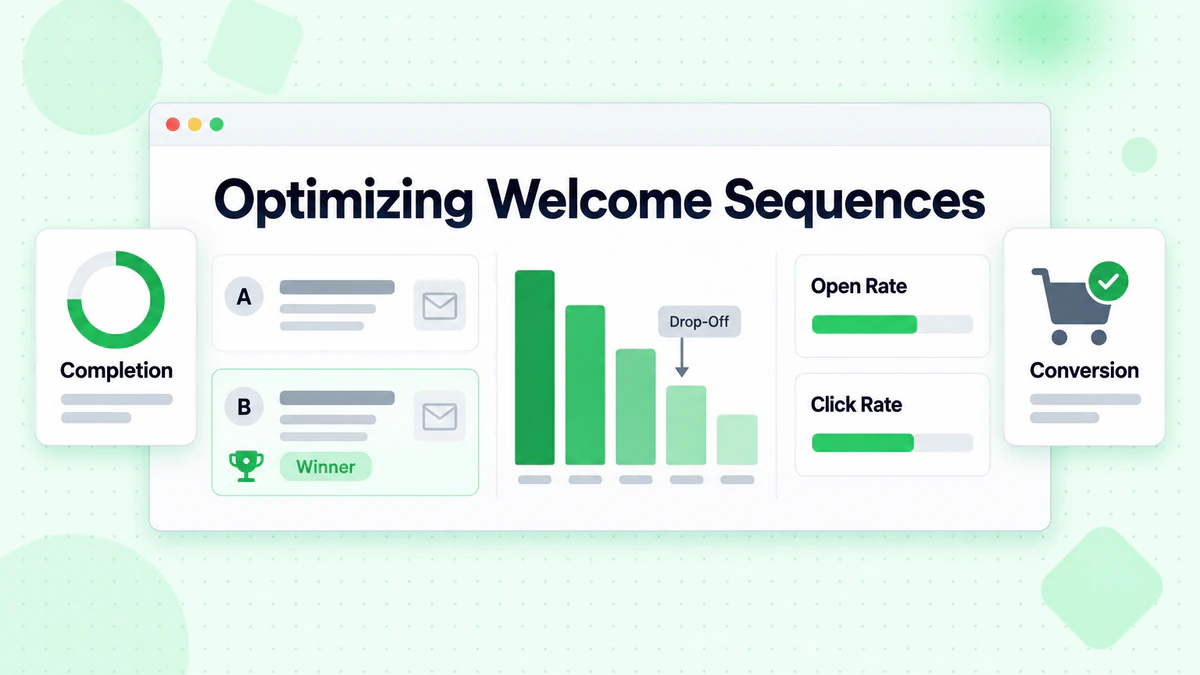 Ottimizzare le sequenze di benvenuto: vincitore del test A/B sull'oggetto, grafico di abbandono, aperture e clic