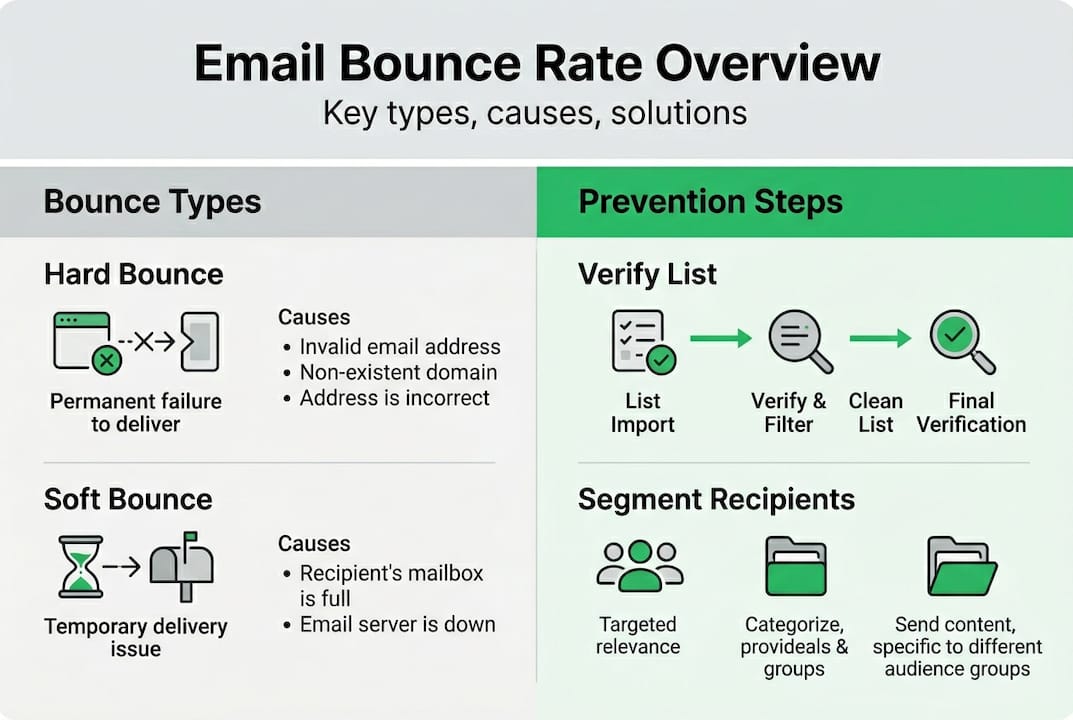 Infographic showing bounce types and prevention steps