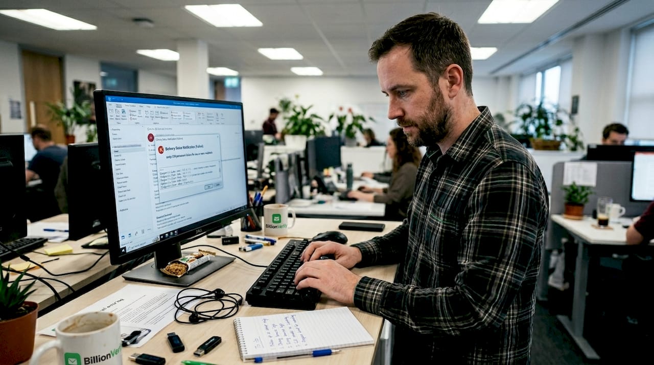 IT specialist reviews bounced email alerts