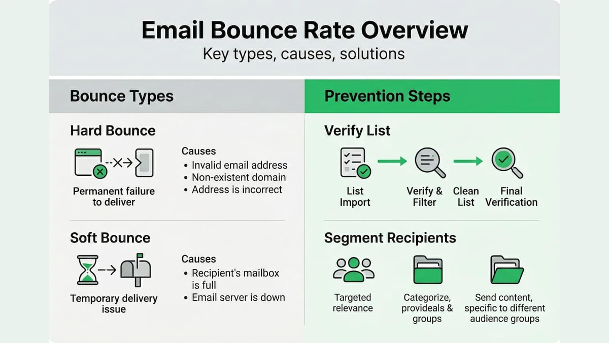 Infographic showing bounce types and prevention steps