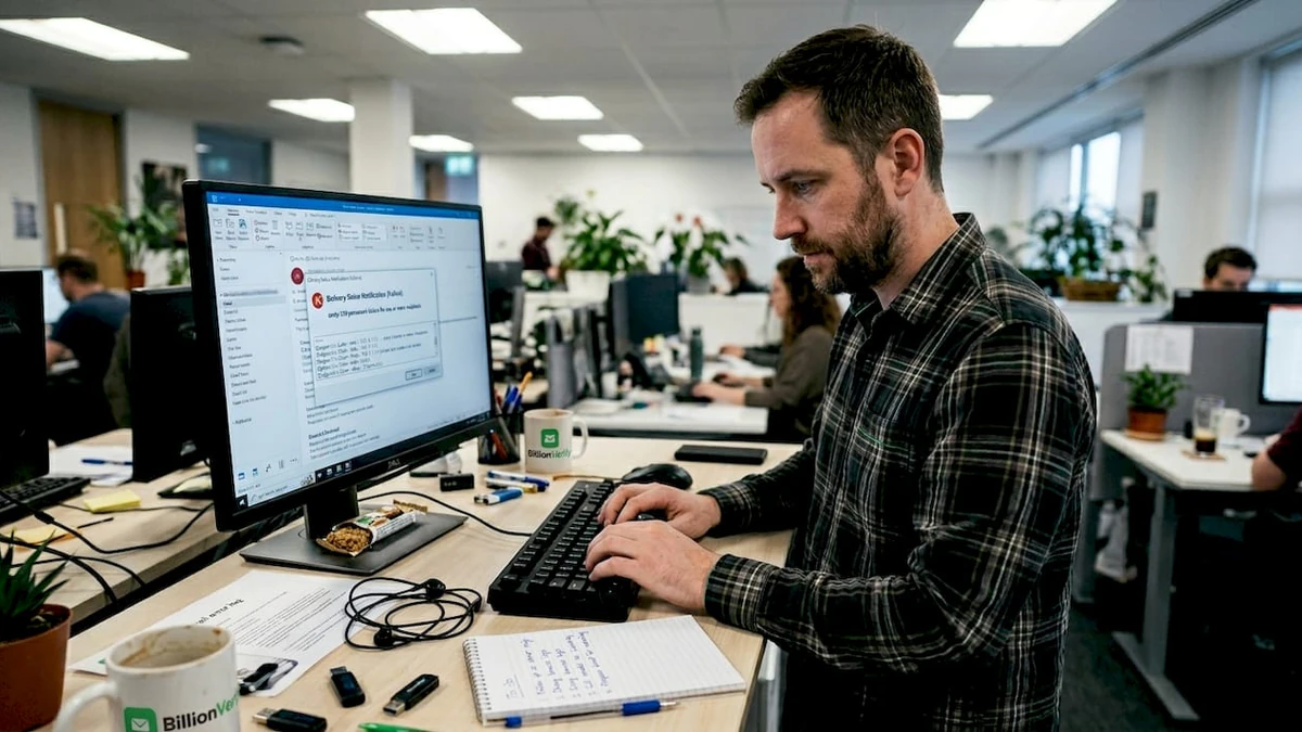 IT specialist reviews bounced email alerts