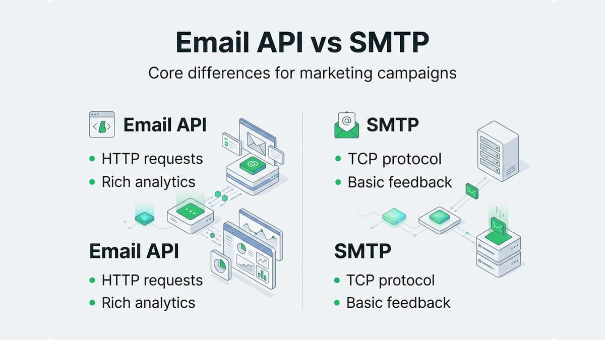 Infographic comparing email API and SMTP