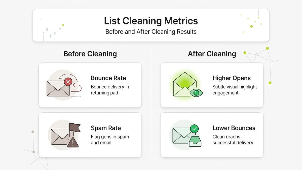 Infographic showing list cleaning benchmark metrics