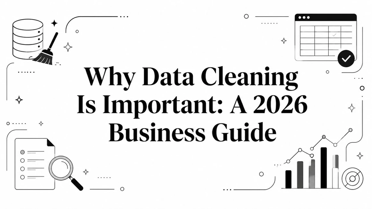 Title card reading Why Data Cleaning Is Important: A 2026 Business Guide, with database and chart icons