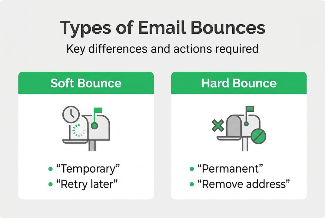 Infographic illustrating hard vs soft bounces