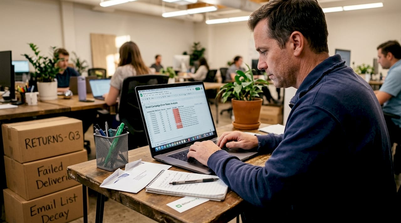 Man tracking email errors in workplace