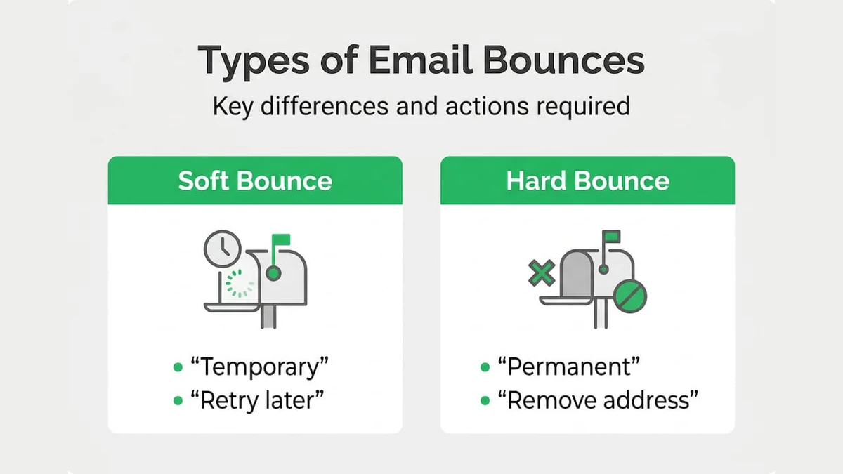 Infographic illustrating hard vs soft bounces