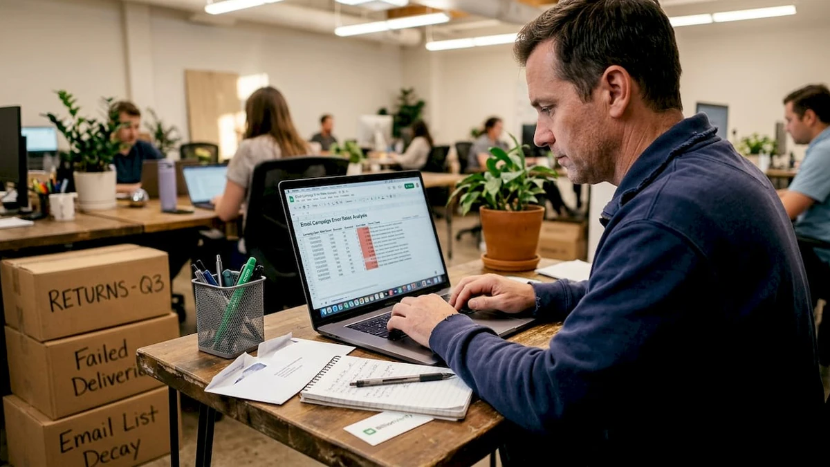 Man tracking email errors in workplace