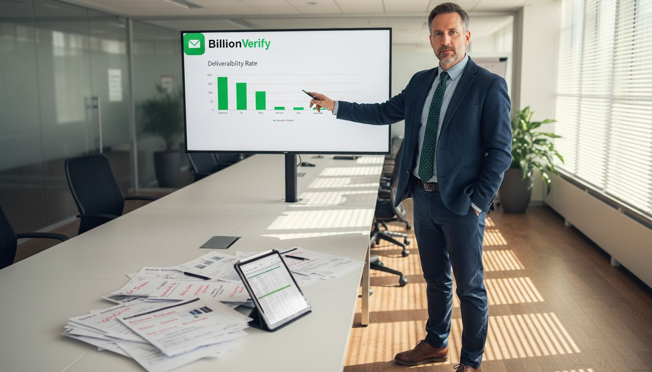 Analyst überprüft Zustellbarkeitsrate-Diagramm