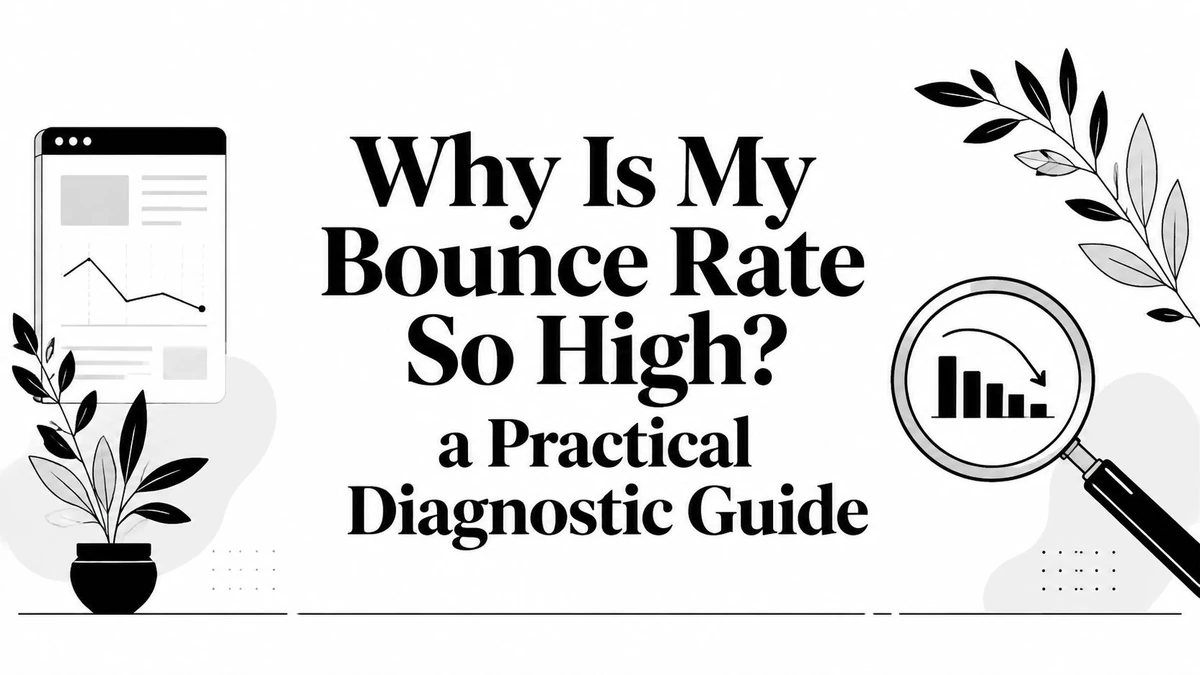 Title card reading Why Is My Bounce Rate So High? a Practical Diagnostic Guide, with a magnifier