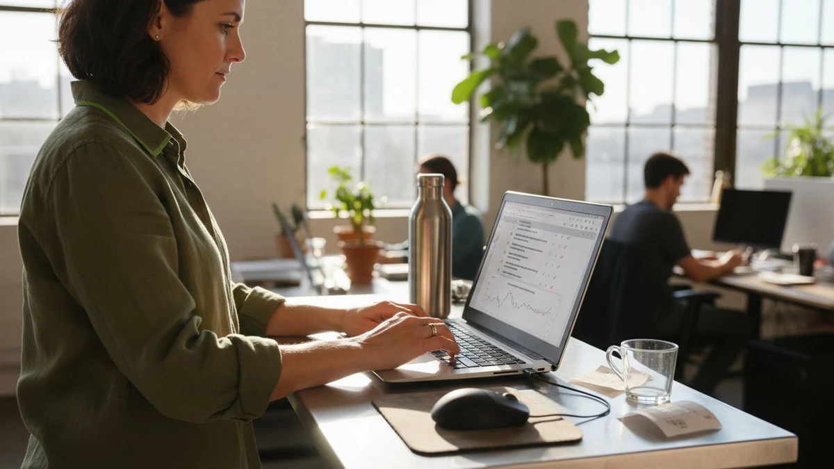 Woman checking email addresses on laptop
