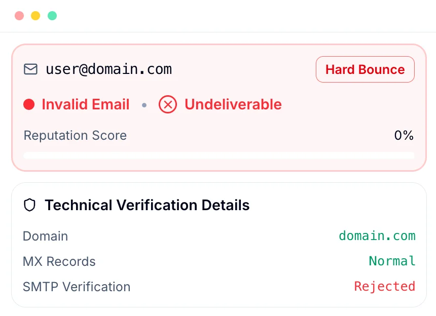 BillionVerify bounce email checker result screen