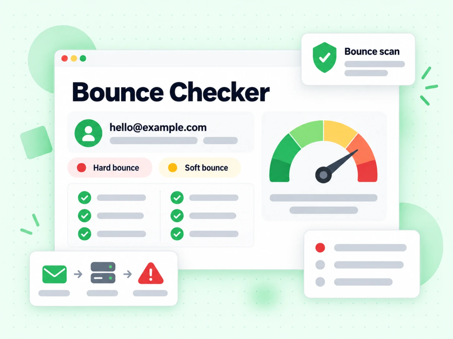 Bounce Checker showing one email address beside Hard bounce and Soft bounce flags