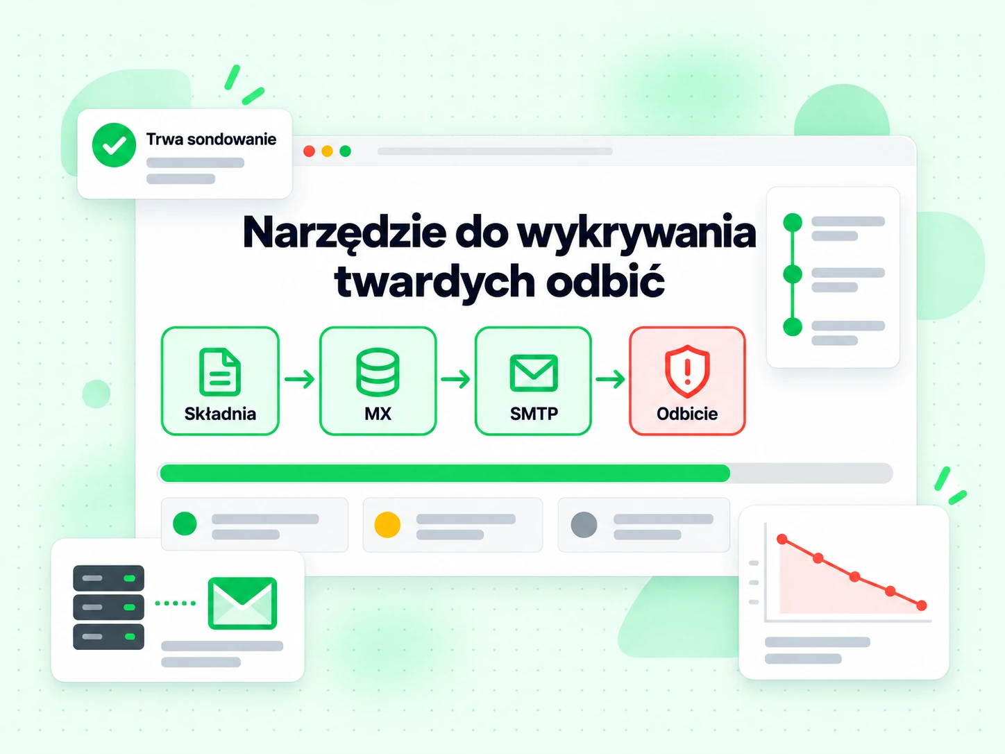 Narzędzie do wykrywania twardych odbić uruchamia w jednym przebiegu warstwy Składnia, MX, SMTP i Odbicie