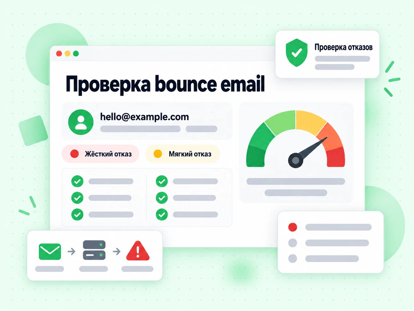 Проверка bounce email: адрес рядом с флагами жёсткого и мягкого отказа