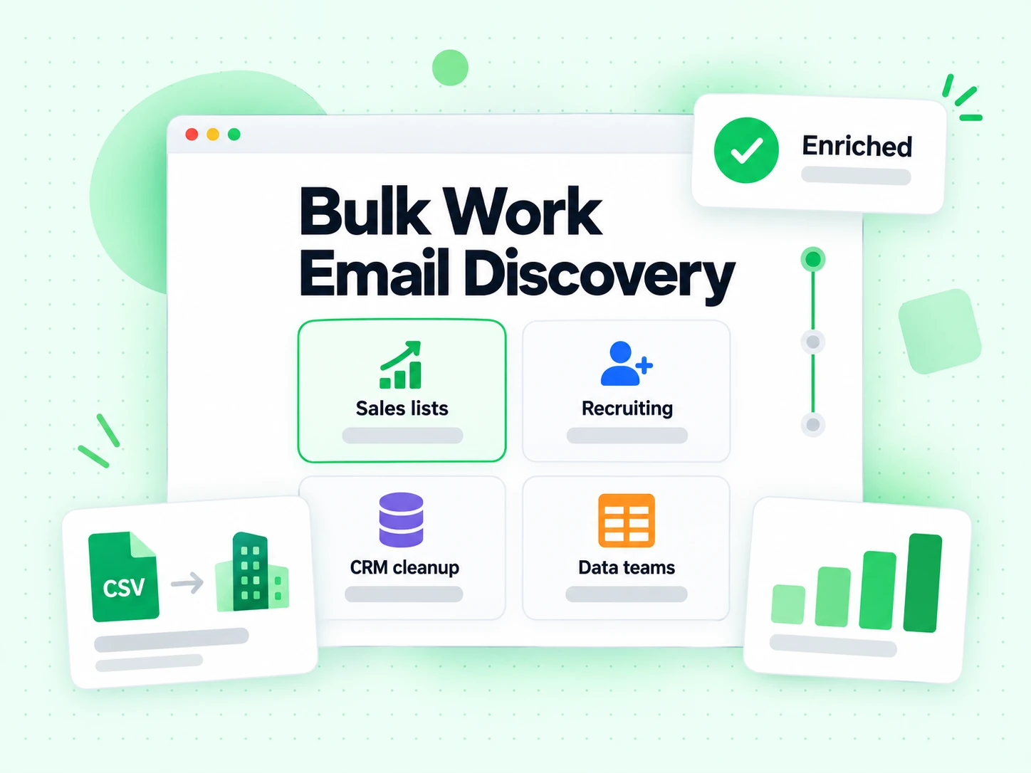 Bulk Work Email Discovery for sales lists, recruiting, and CRM cleanup