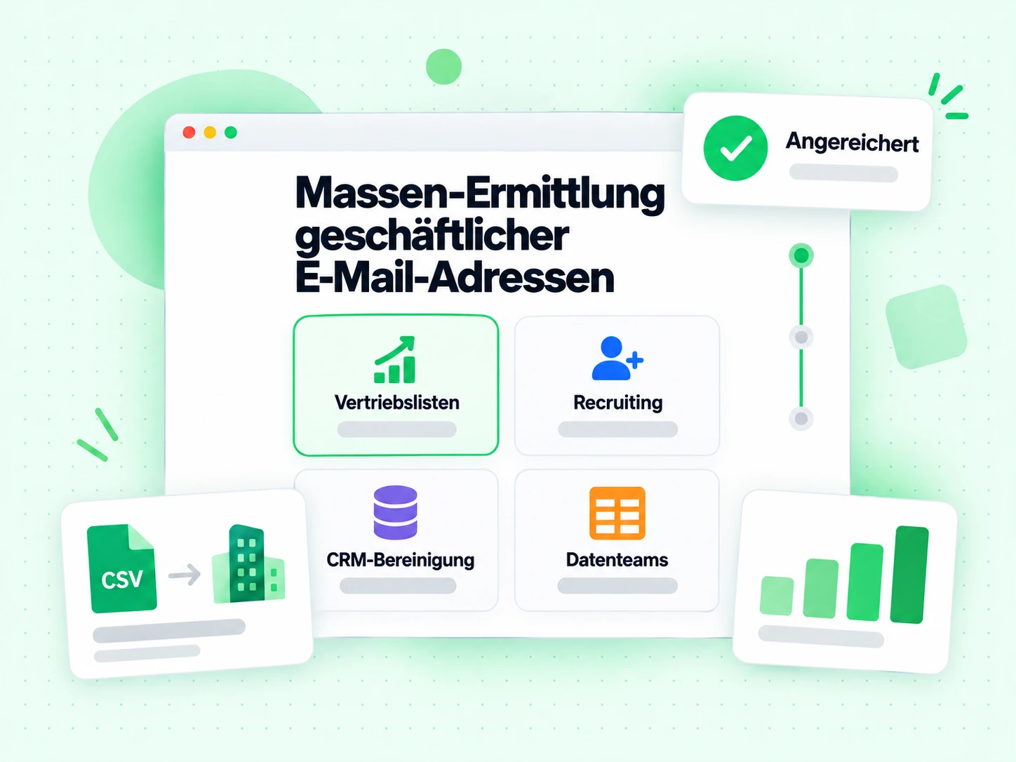Massen-Ermittlung geschäftlicher E-Mail-Adressen für Vertriebslisten, Recruiting und CRM-Bereinigung