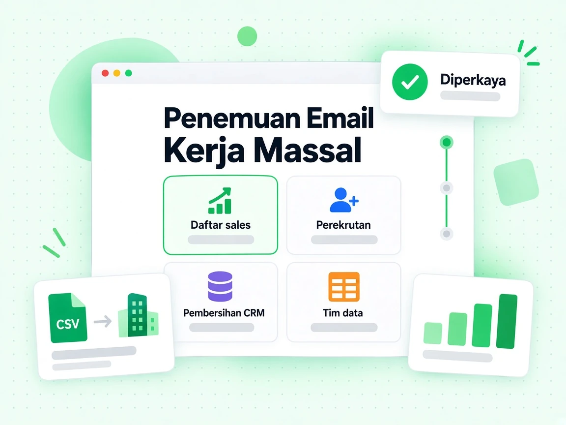 Penemuan Email Kerja Massal untuk daftar sales, perekrutan dan pembersihan CRM
