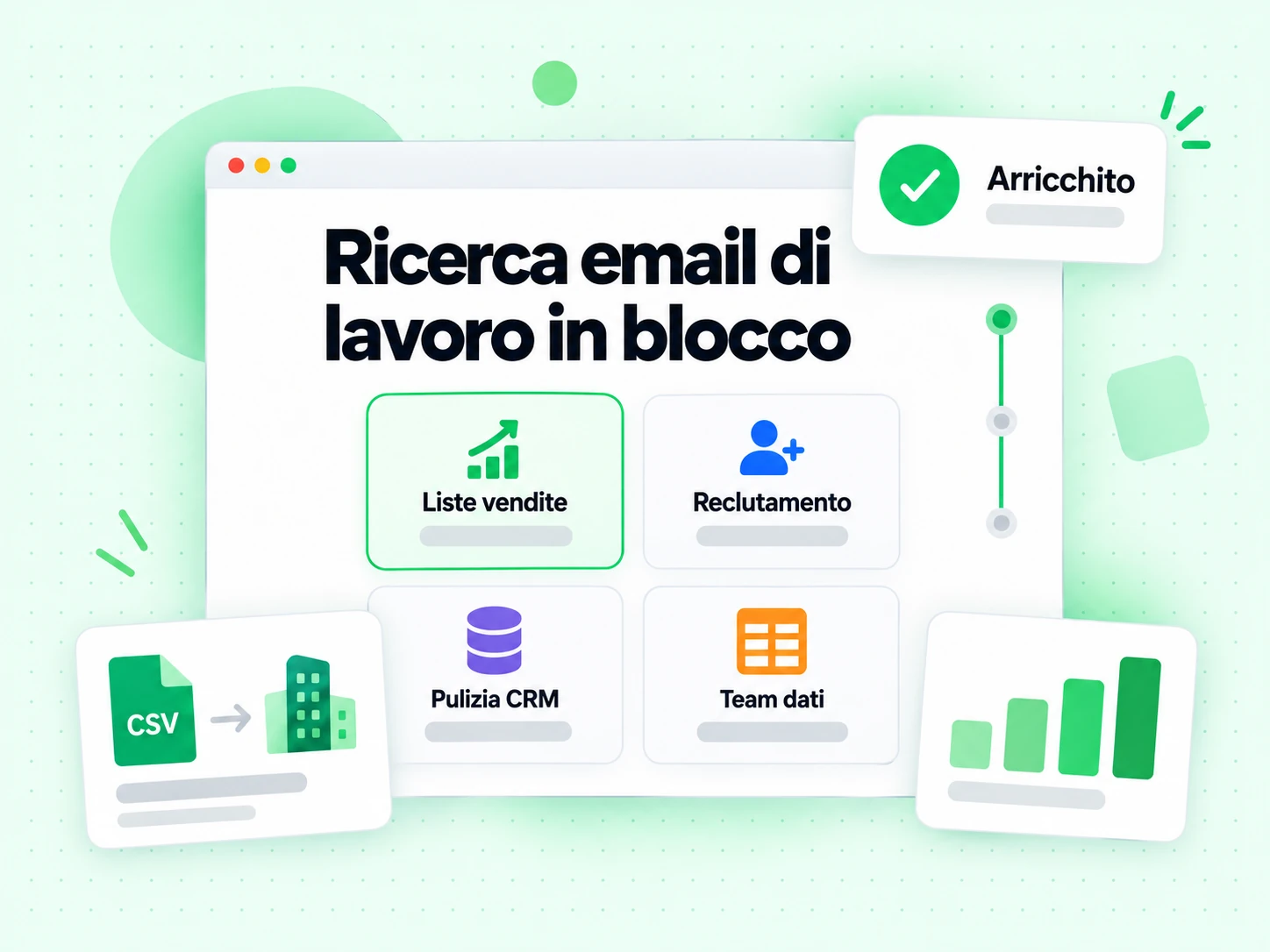 Ricerca email di lavoro in blocco per liste vendite, recruiting e pulizia del CRM