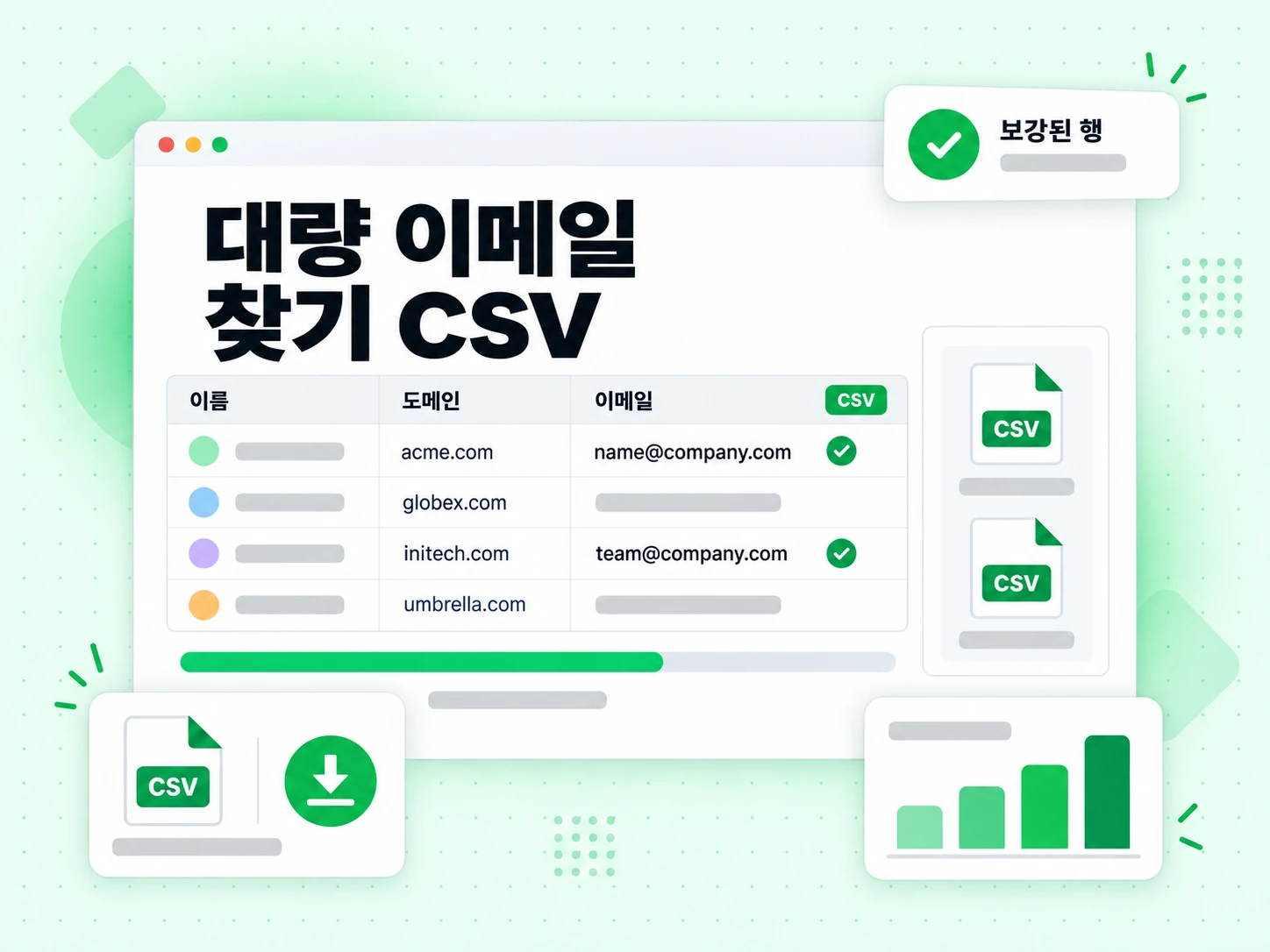 빠진 업무용 이메일을 한 줄씩 채우는 대량 이메일 찾기 CSV