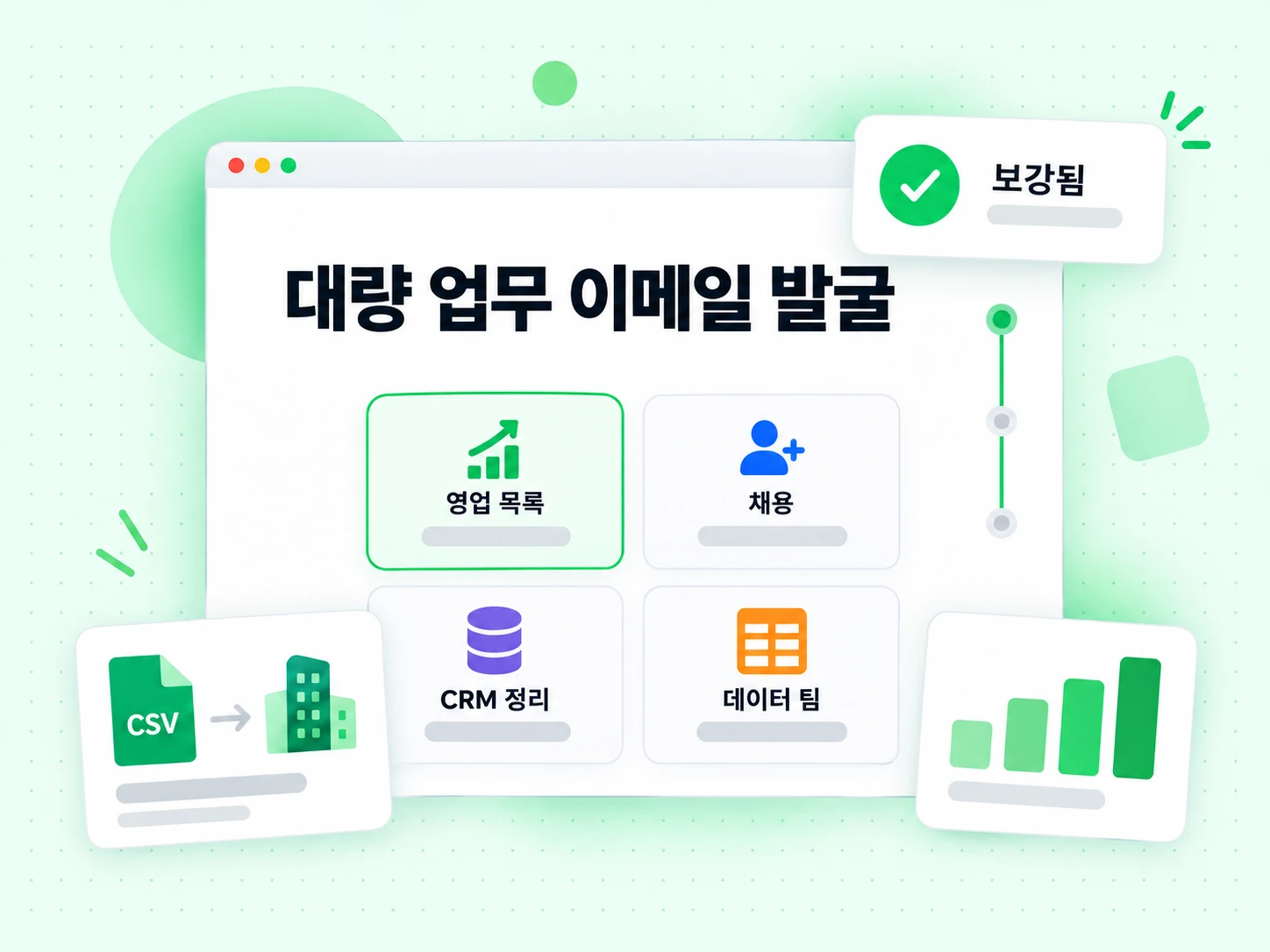대량 업무 이메일 발굴이 영업 목록, 채용, CRM 정리에 쓰인다