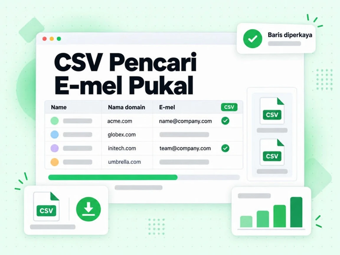 CSV Pencari E-mel Pukal mengisi E-mel yang hilang bagi setiap Baris diperkaya dengan Nama dan Nama domain