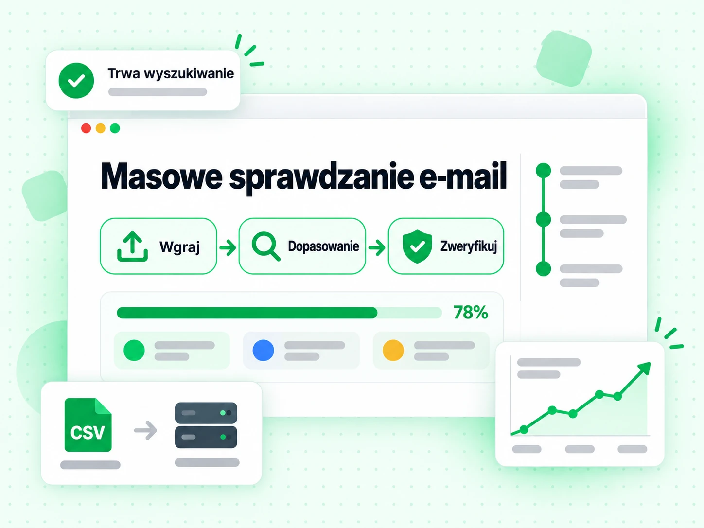 Masowe sprawdzanie e-mail: wgraj plik, dopasuj, zweryfikuj i uzyskaj zweryfikowane służbowe adresy
