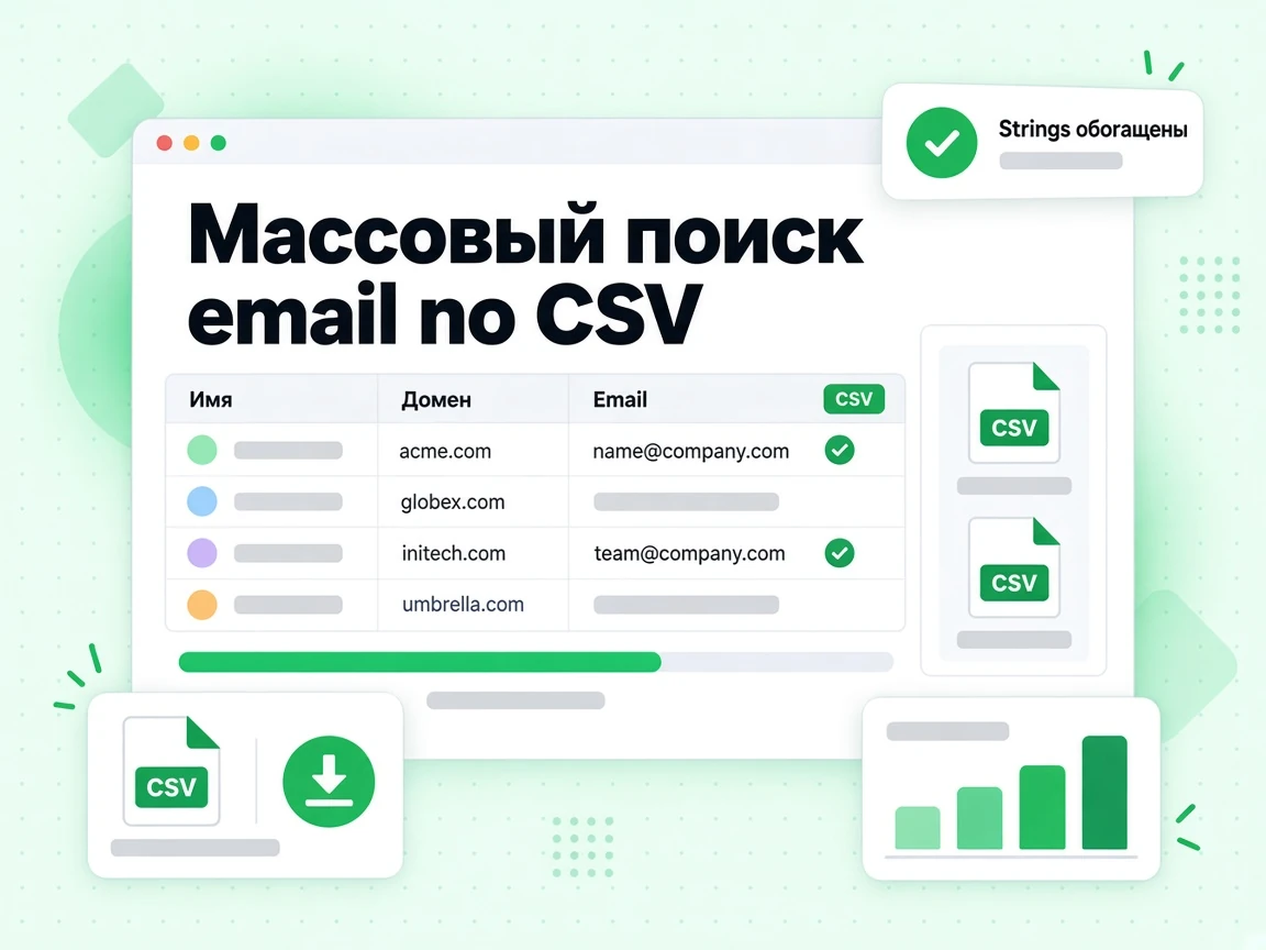 Массовый поиск email по CSV заполняет недостающие рабочие адреса построчно.