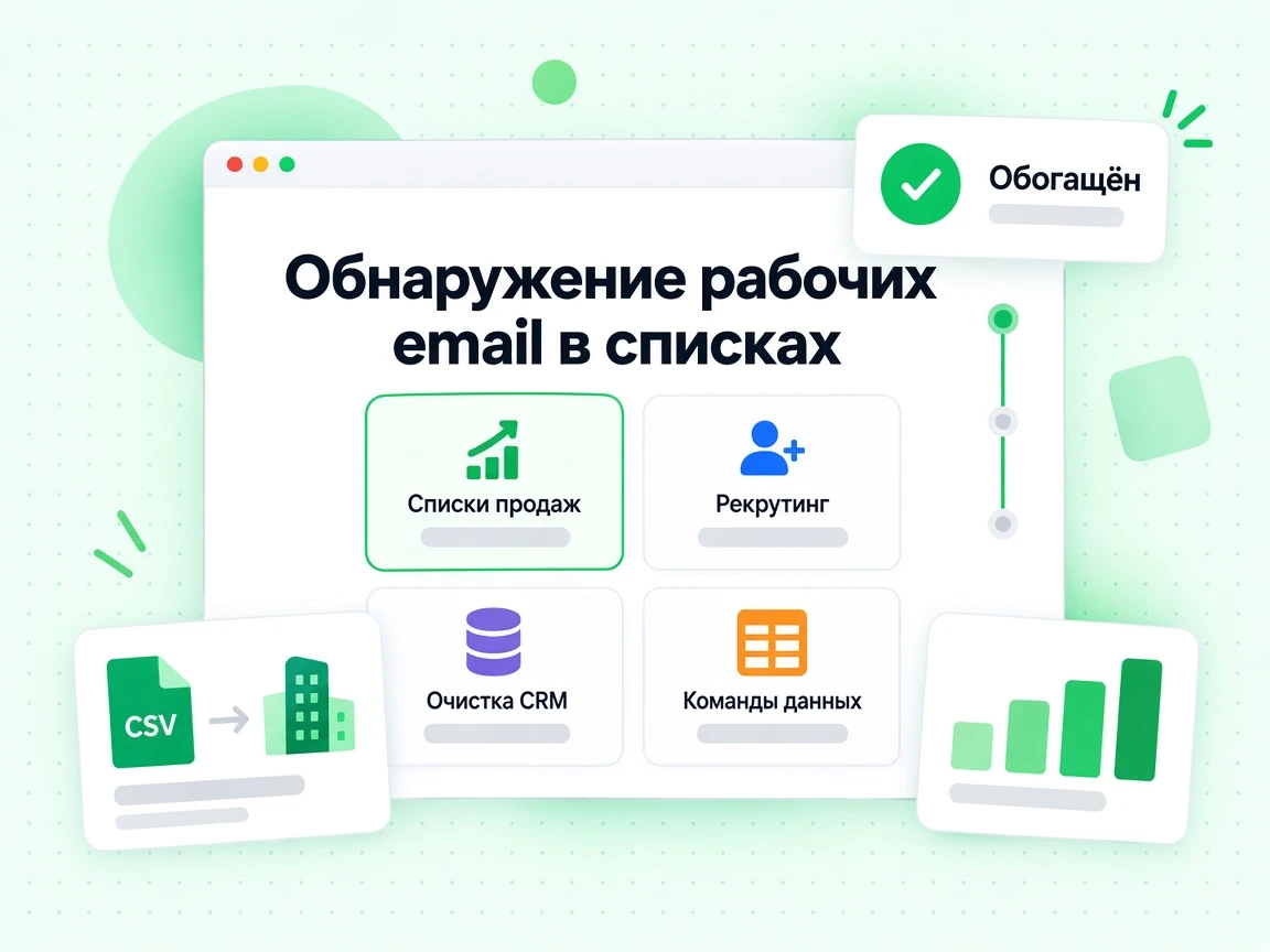 Обнаружение рабочих email в списках продаж, рекрутинга и при очистке CRM.