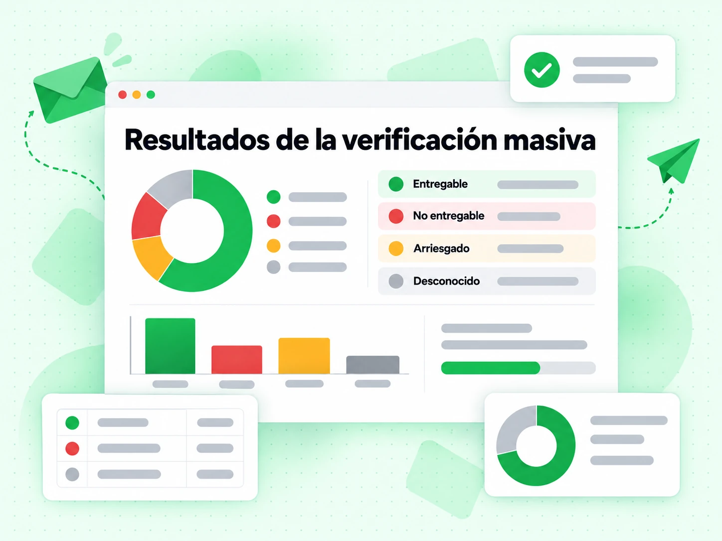 Resultados de la verificación masiva con rosca y filas Entregable, No entregable, Arriesgado y Desconocido