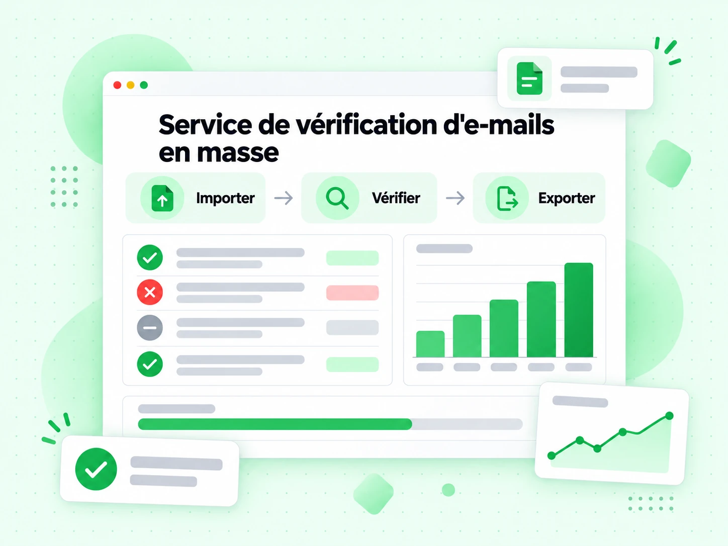Service de vérification d'e-mails en masse : interface avec Importer, Vérifier, Exporter, s8Y4{1G4HYr)ODmClp, 8).O#Q