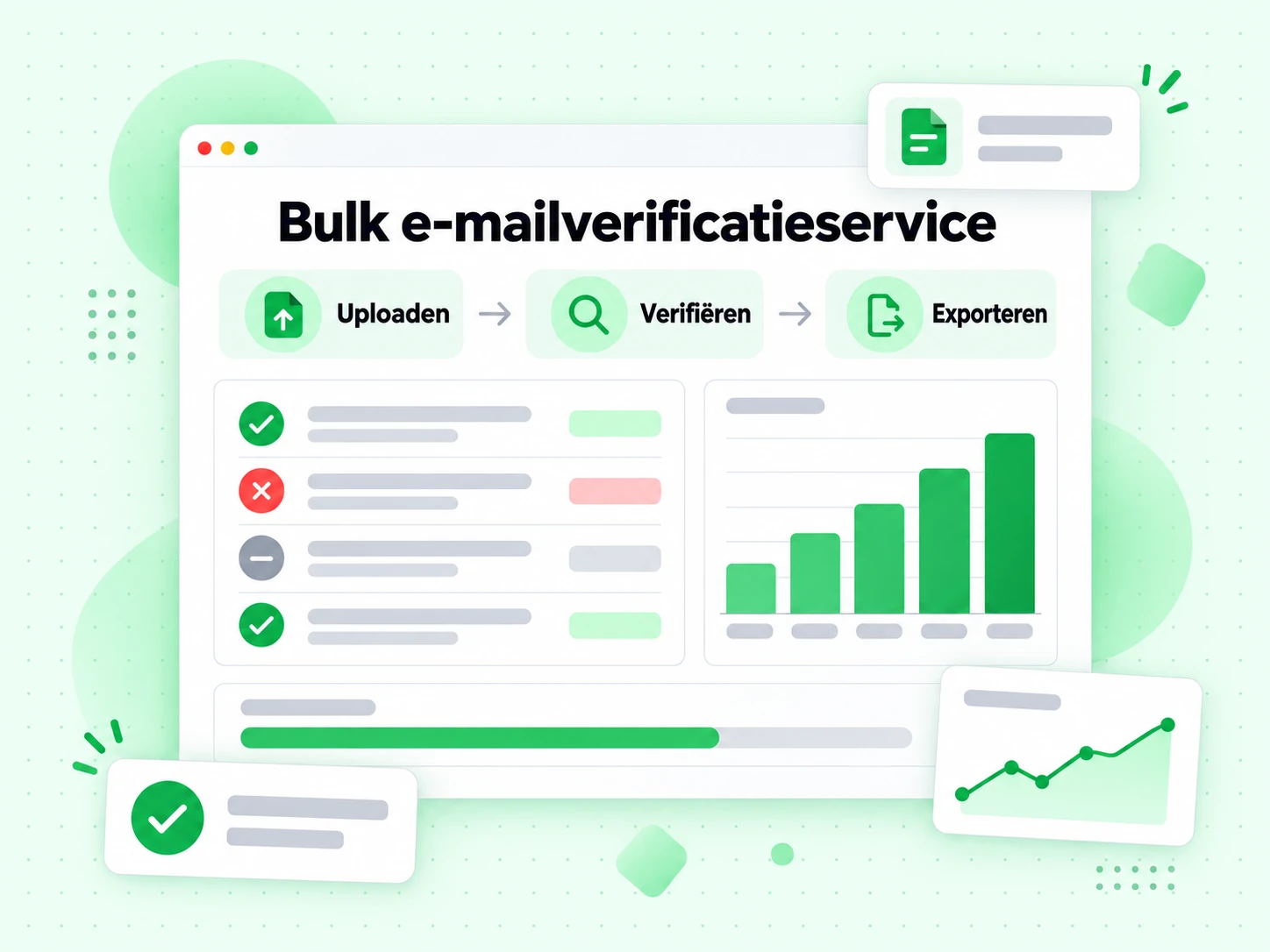 Bulk e-mailverificatieservice pijplijn die een lijst uploadt, verifieert en exporteert