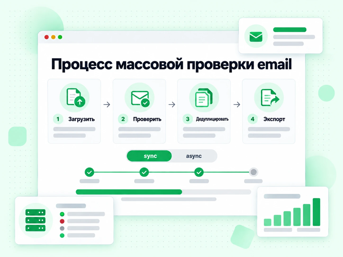 Процесс массовой проверки email: четыре шага BillionVerify от файла до отчёта