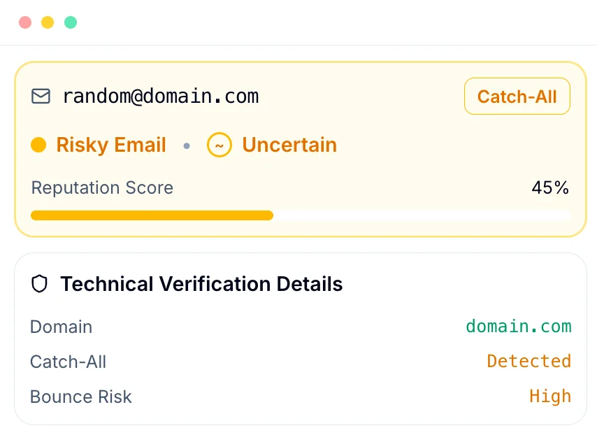 BillionVerify catch-all email address verifier result screen