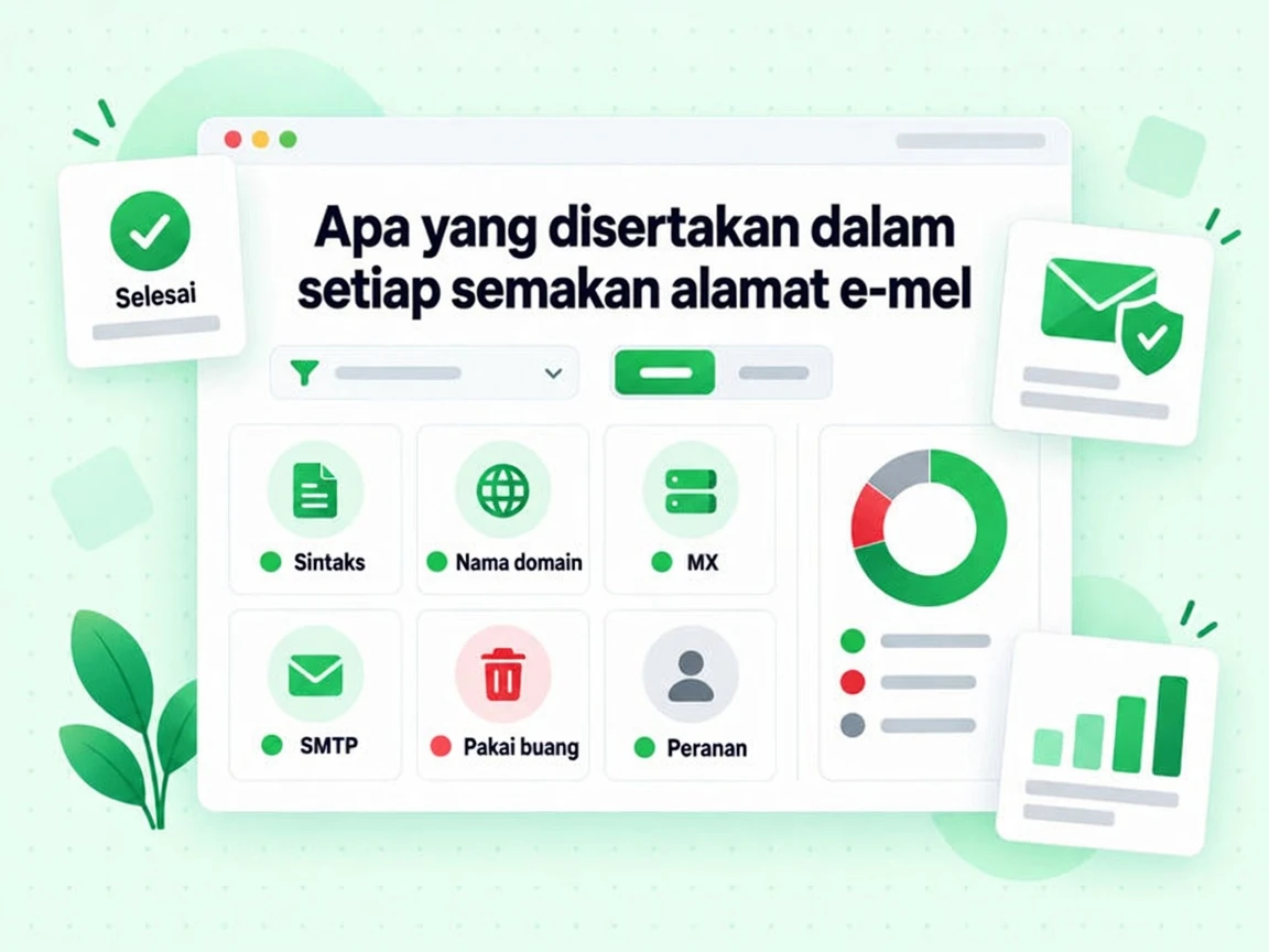 Apa yang disertakan dalam setiap semakan alamat e-mel: grid jubin Sintaks, Domain, MX, SMTP dan Peranan.