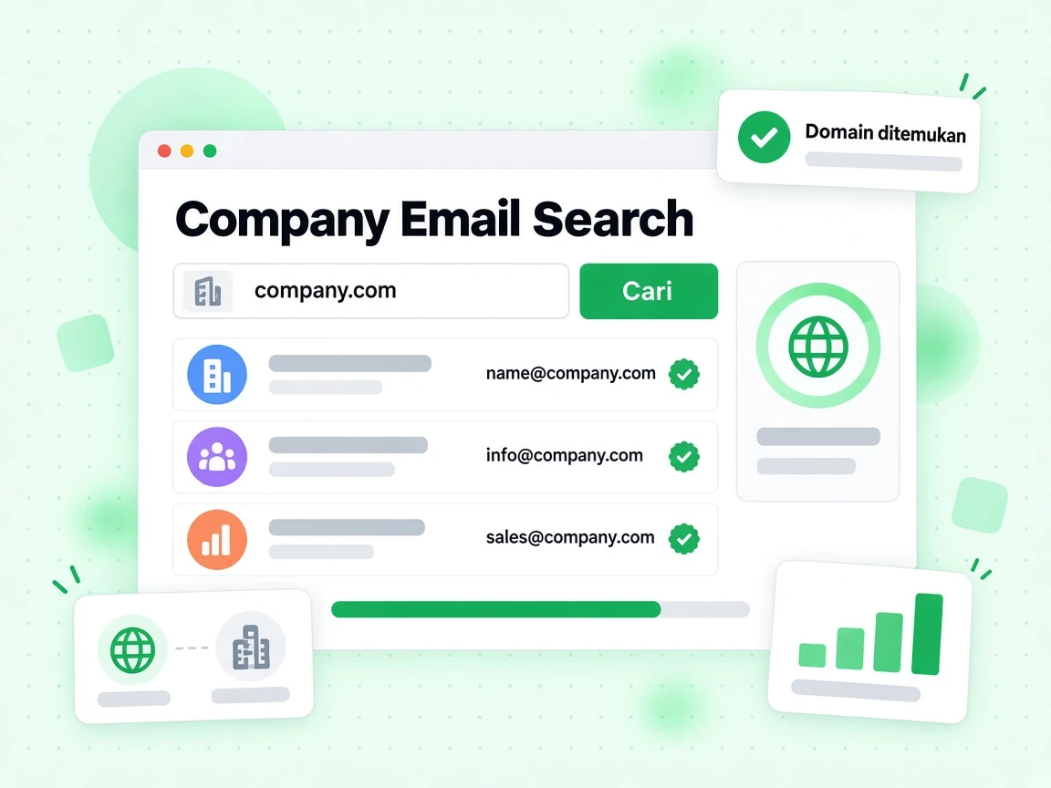 Company Email Search memasukkan domain perusahaan dan mengembalikan alamat email kerja