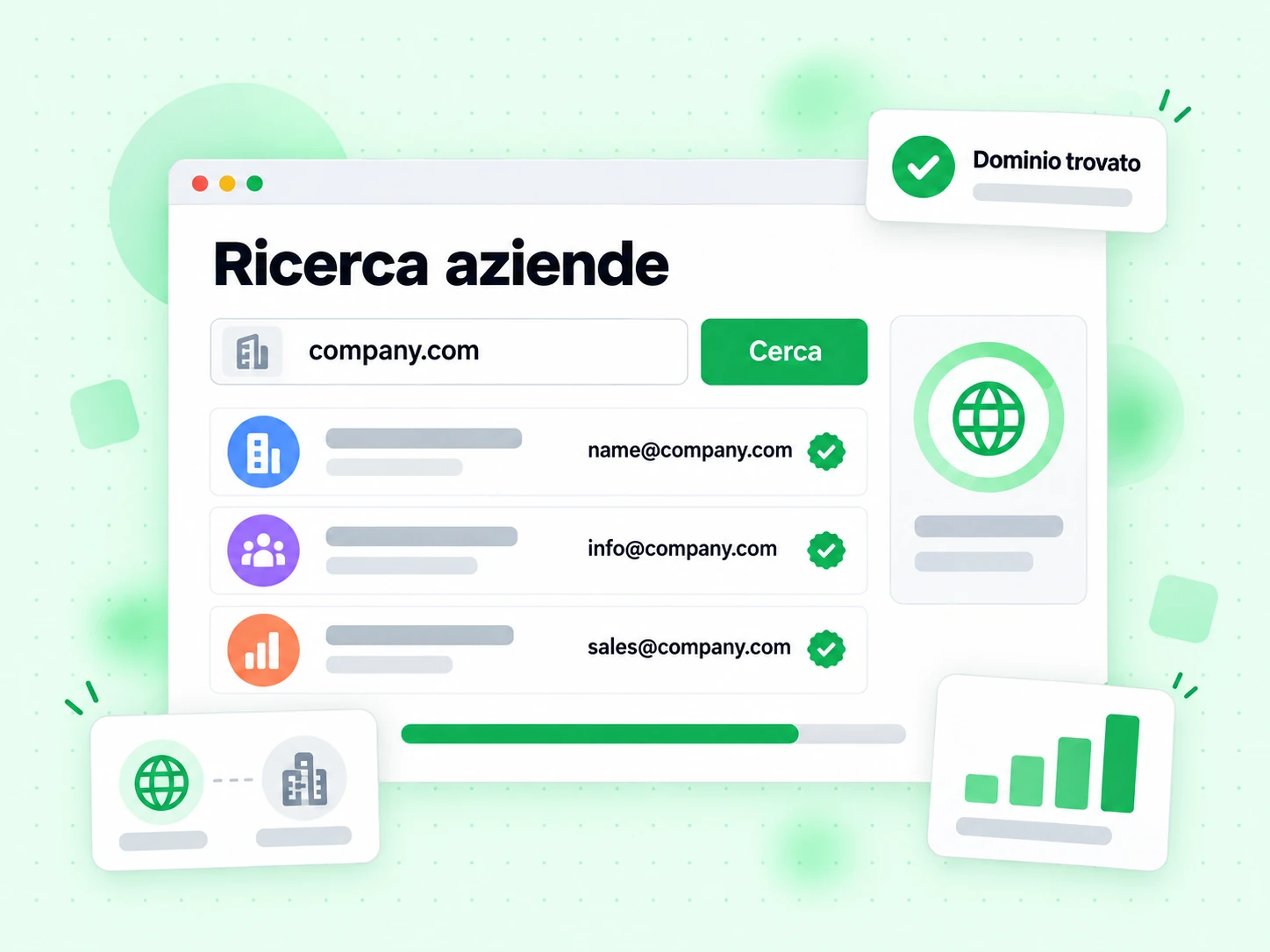 Ricerca aziende: inserisci il dominio di un'azienda e ottieni gli indirizzi email di lavoro