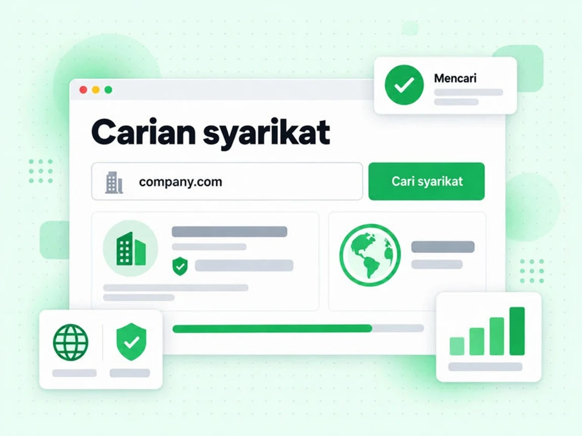 Carian syarikat dengan butang Cari syarikat sedang Mencari domain perniagaan untuk senarai e-mel kerja