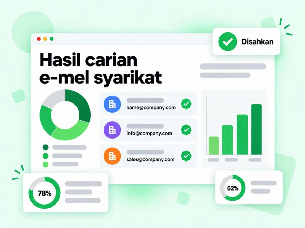 Hasil carian e-mel syarikat menyenaraikan beberapa e-mel kerja Disahkan untuk satu domain