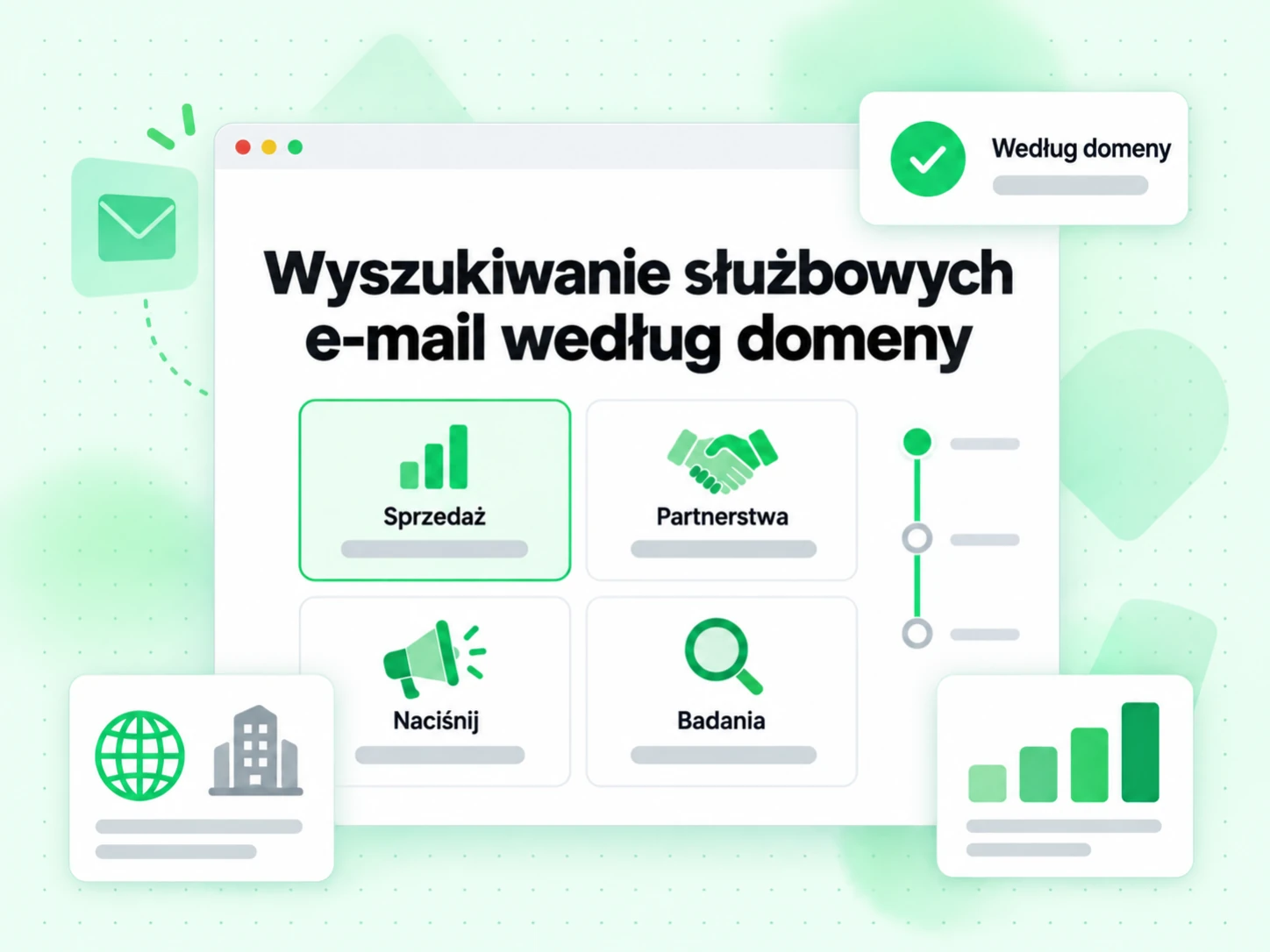 Wyszukiwanie służbowych e-mail według domeny dla sprzedaży, partnerstw i kontaktów prasowych